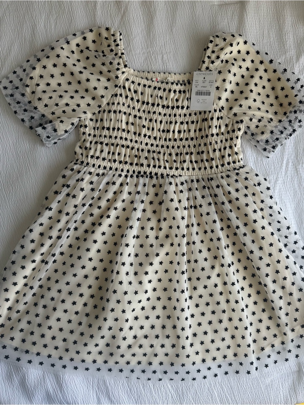 NWT crewcuts Girls Tulle Lined Dress With Black Stars